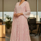 Pink Pure Mal Cotton Chikan Work Anarkali Suit Set with Dupatta