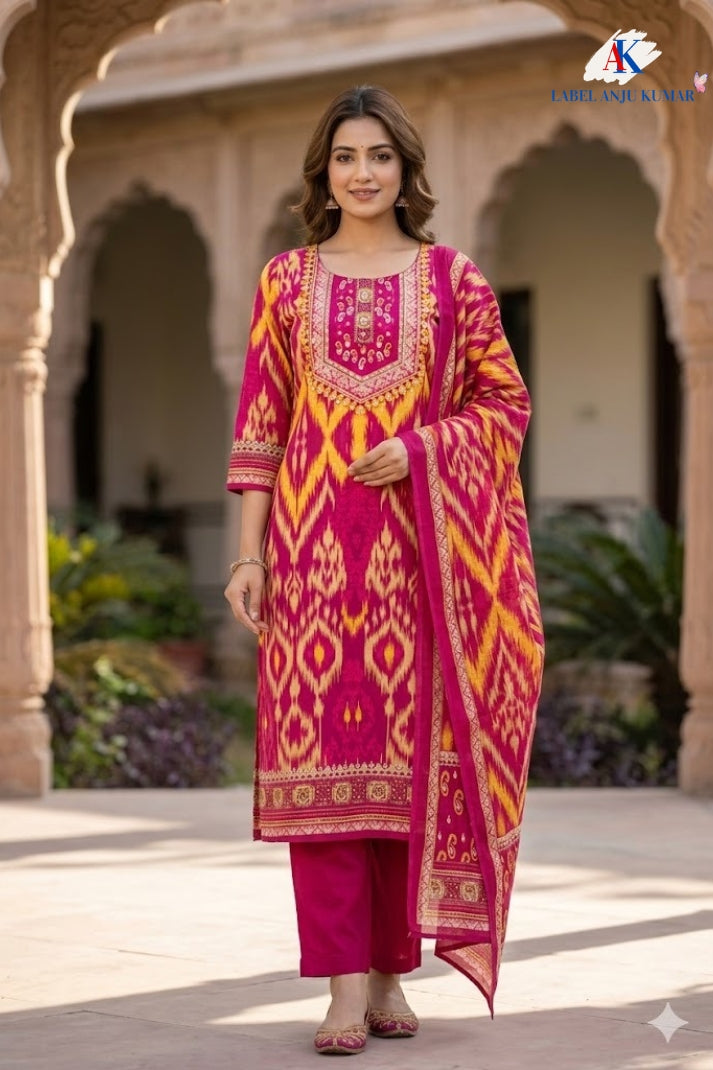 Majinta Pure Cotton Printed Straight Suit Dupatta Set