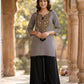 White Black Muslin Geometrical Printed Semi Formal Coord Set with Zari Neck Patch
