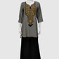 White Black Muslin Geometrical Printed Semi Formal Coord Set with Zari Neck Patch