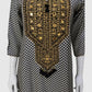 White Black Muslin Geometrical Printed Semi Formal Coord Set with Zari Neck Patch
