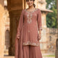 Light Rust Pure Chinon Sharara Suit Dupatta Set with Heavy Embroidery