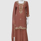 Light Rust Pure Chinon Sharara Suit Dupatta Set with Heavy Embroidery