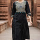 Black Khadi Cotton Coord Set with Blue Patch and Mirror Work