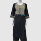 Black Khadi Cotton Coord Set with Blue Patch and Mirror Work