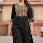 Black Khadi Cotton Coord Set with Brown Patch and Mirror Work