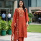 Rust Dola Silk Zardozi Suit Dupatta Set with Organza Dupatta