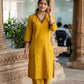 Mustard Cotton Slub Embroidered Straight Kurta with Trousers