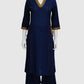 Royal Blue Cotton Slub Embroidered Straight Kurta with Trousers