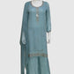 Sky Blue Chinon Plazo Set with Silver Hand Work and Chiffon Dupatta