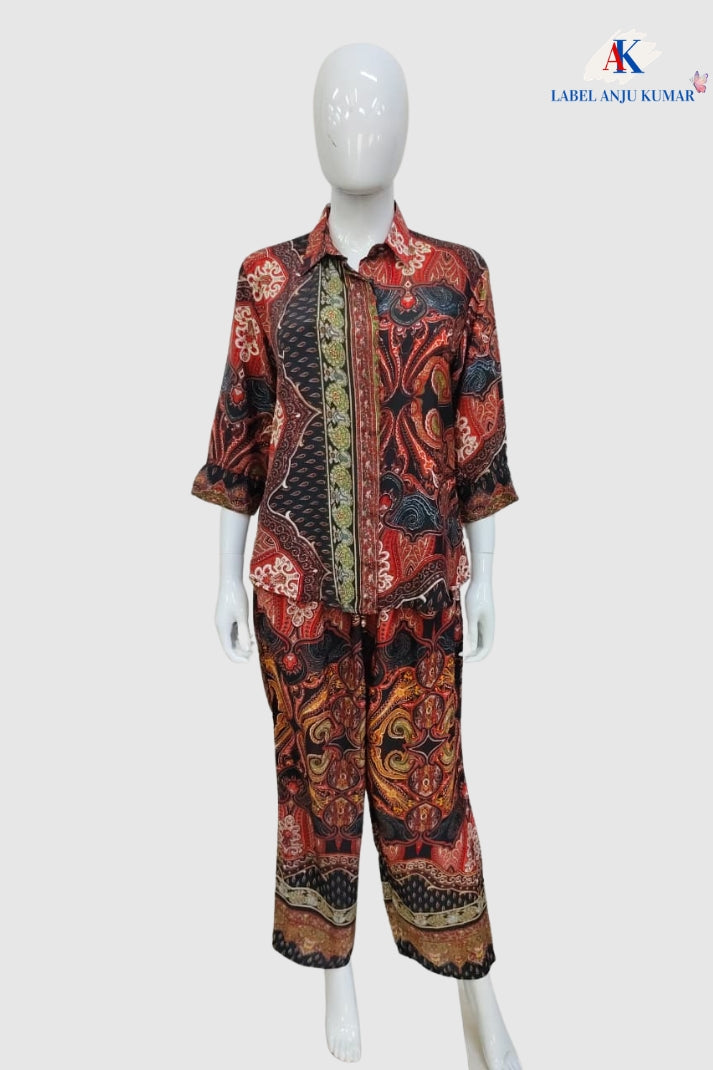 Multicolour Crepe Digital Printed Shirt Style Coord Set with Trousers