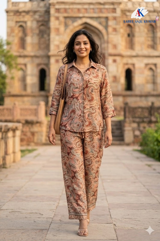 Multicolour Crepe Digital Printed Shirt Style Coord Set with Trousers