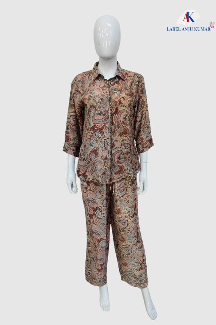 Multicolour Crepe Digital Printed Shirt Style Coord Set with Trousers