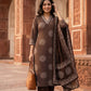 Brown Cotton Printed Suit Dupatta Set with V-Neck Embroidery