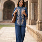 Denim Blue Coord Set with Thread Work Top and Straight Trousers