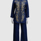 Denim Blue Coord Set with Thread Work Top and Straight Trousers