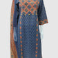 Navy Ajrakh Cotton Printed Suit Dupatta Set with Hand Work