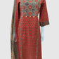 Rust Ajrakh Cotton Printed Suit Dupatta Set with Hand Work