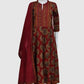 Rust Cotton Printed Anarkali Suit Dupatta Set with Embroidery