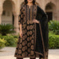 Black Cotton Printed Anarkali Suit Dupatta Set with Embroidery
