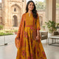 Mustard Cotton Printed Anarkali Suit Dupatta Set with Embroidery
