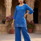 Royal Blue Imported Linen Coord Set with Embroidery Work