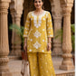 Mustard Mal Chanderi Chikankari A-Line Coord Set