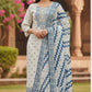 Off White Linen Suit Dupatta Set with Blue Digital Print and Lace Detailing