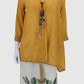 Yellow Muslin A-Line Coord Set with Lace Detailing and Printed Trousers