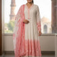 Pink Mal Cotton Chikankari Anarkali Suit Dupatta Set