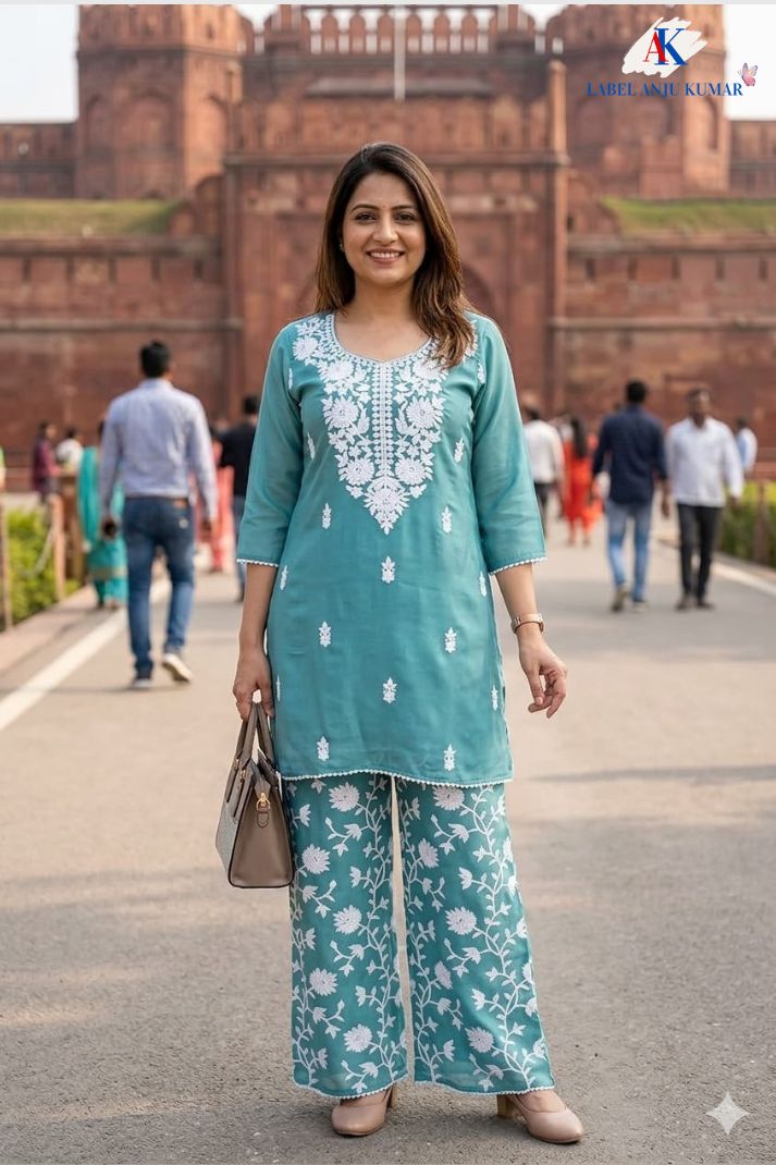 Lylac Mal Chanderi Chikankari Semi Formal Coord Set