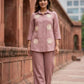Pink Soft Linen Co-ord Set for Women with Jute Patch Work