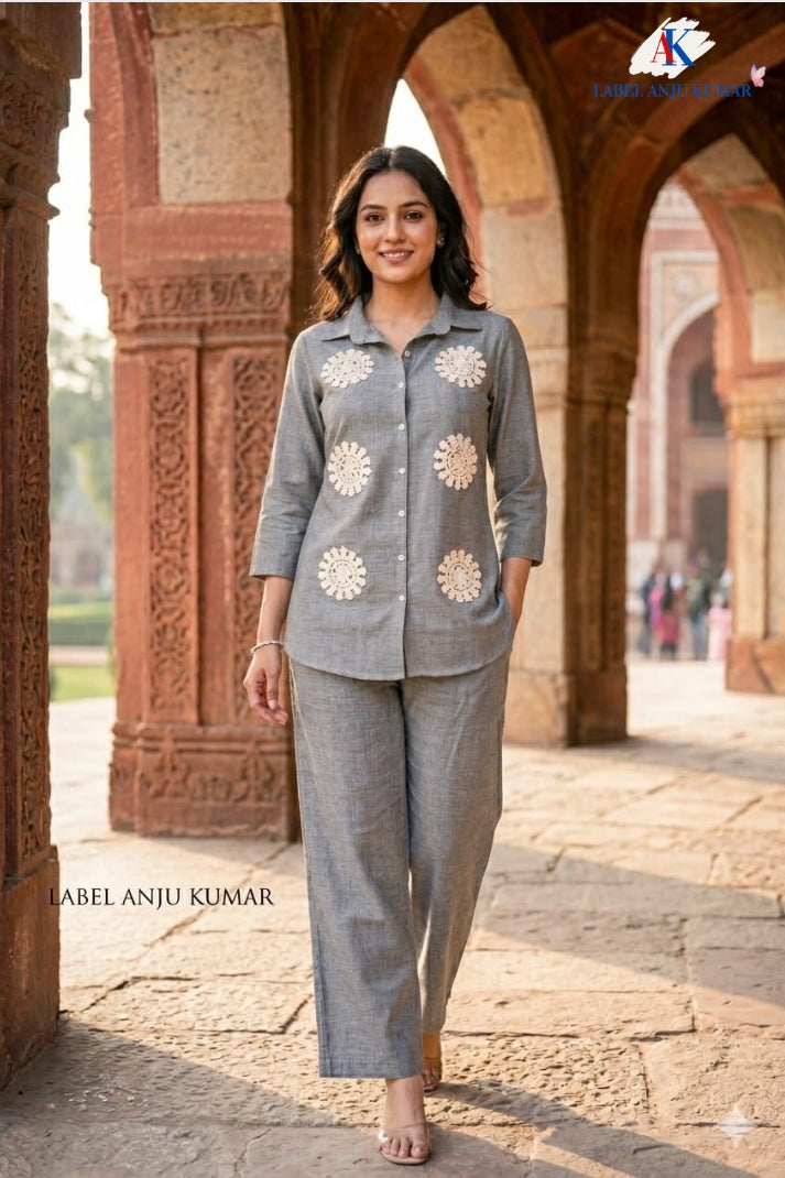 Grey Premium Linen Co-ord Set for Women | Stylish Ethnic Coord Wear