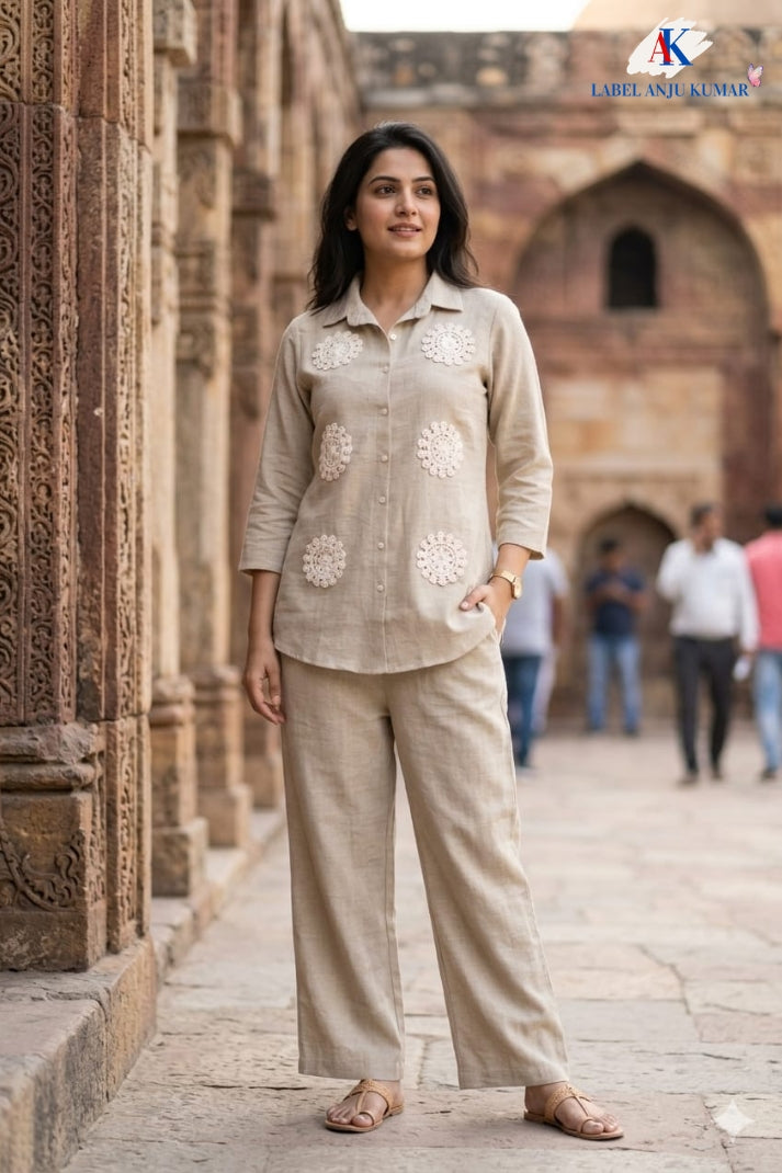 Beige Premium Soft Linen Co-ord Set for Women | Casual Luxury Wear