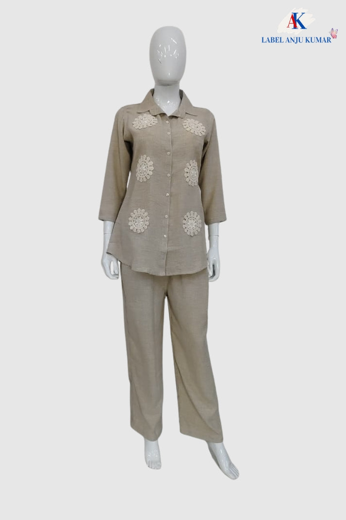 Beige Premium Soft Linen Co-ord Set for Women | Casual Luxury Wear