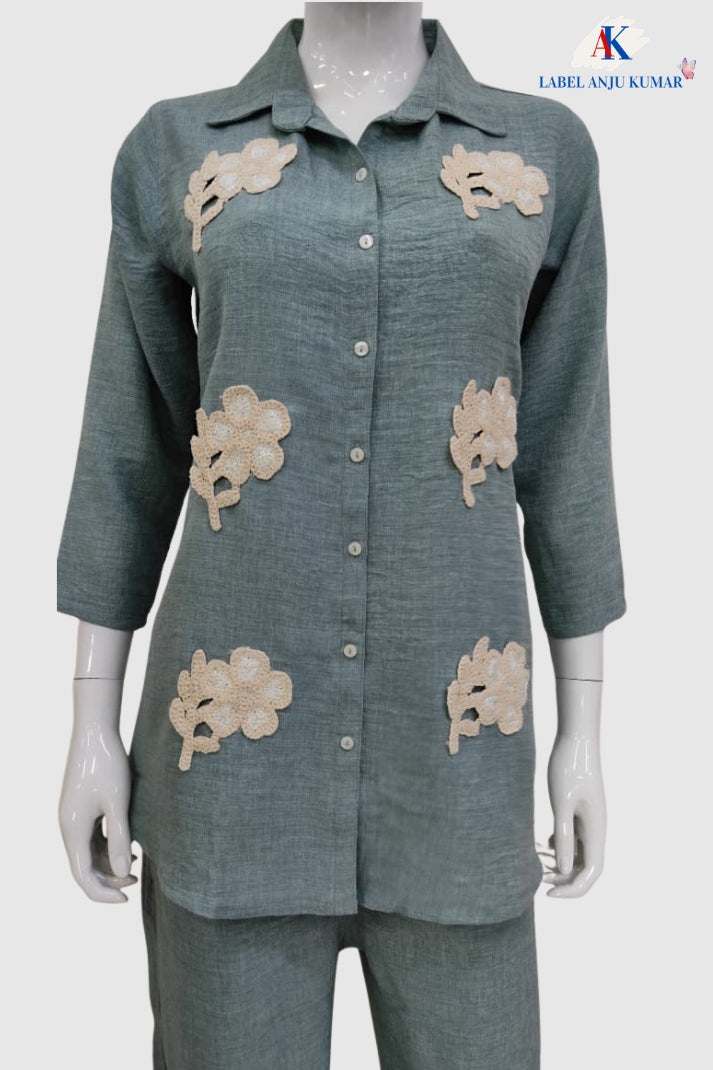 Sky Blue Premium Soft Linen Co-ord Set for Women with Straight Trousers
