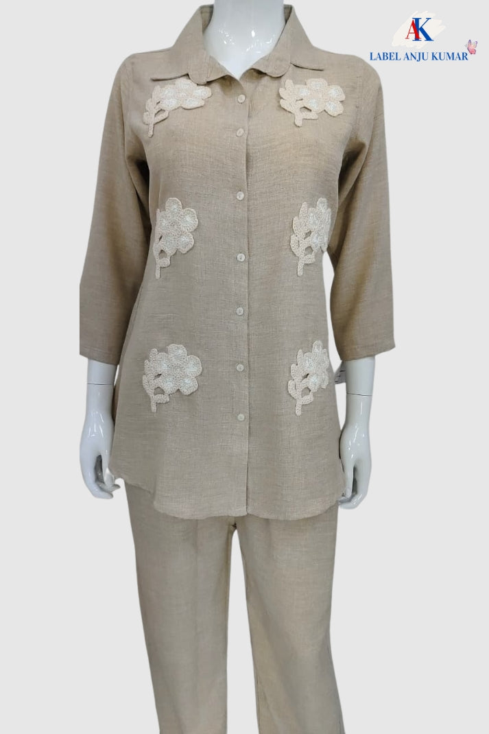 Beige Premium Soft Linen Co-ord Set for Women | Casual Luxury Wear