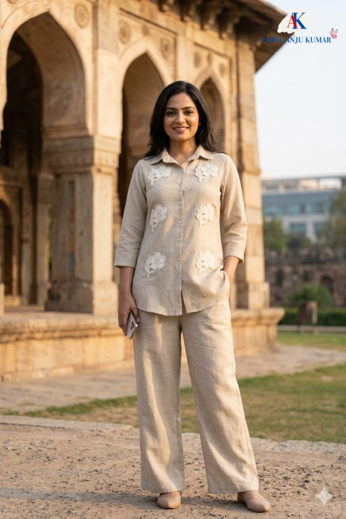 Beige Premium Soft Linen Co-ord Set for Women | Casual Luxury Wear
