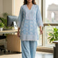 Sky Blue Pure Malmal Cotton Chikankari Co-ord Set for Women