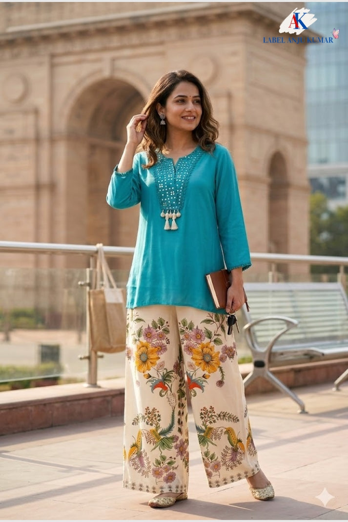 Ferozi Indo-Western A-Line Co-ord Set for Women in Muslin & Khadi Cotton