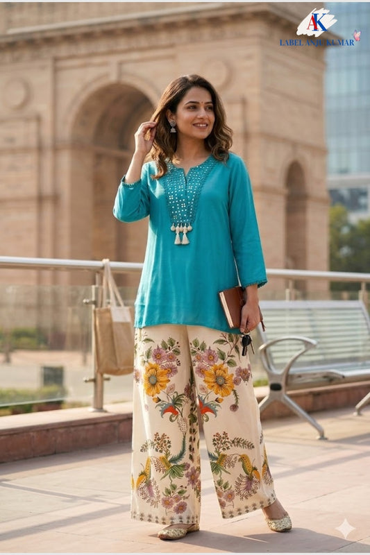 Ferozi Indo-Western A-Line Co-ord Set for Women in Muslin & Khadi Cotton