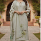 Peach Linen Digital Print Suit Dupatta Set with Lace Detailing