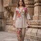 Beige Pure Muslin Semi-Formal Coord Set with Beads Work