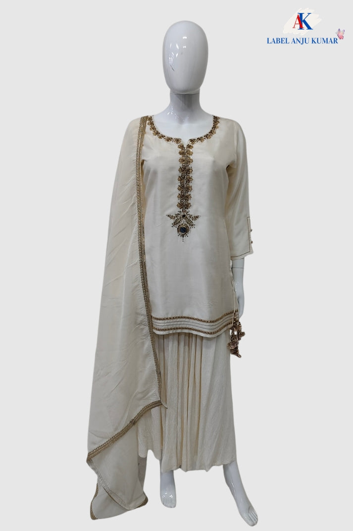 Offwhite Silk Sharara Set with Organza Dupatta