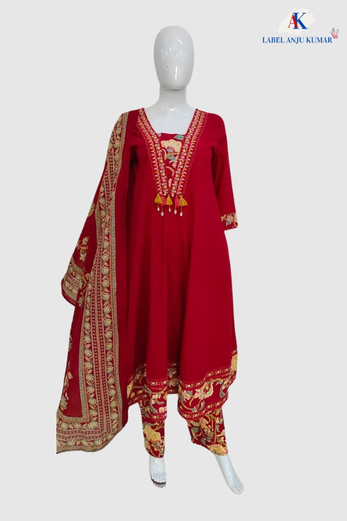 Mehroon Pure Cotton Anarkali Set with Coordinated Dupatta