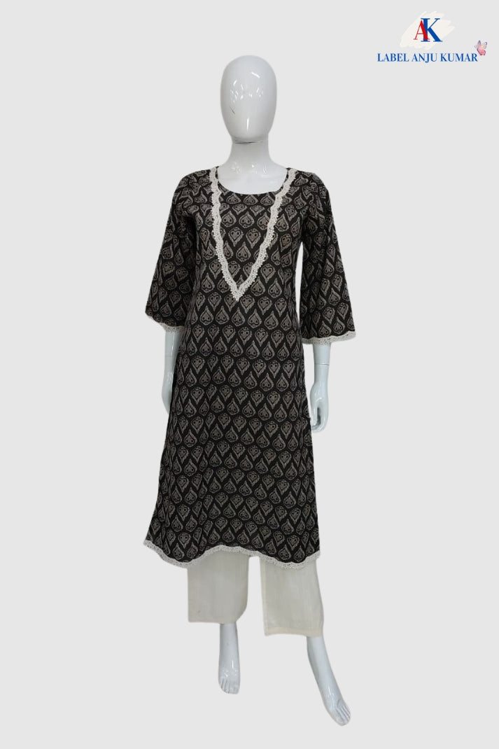 Mouse Colour Pure Cotton Printed Long Kurti for Women