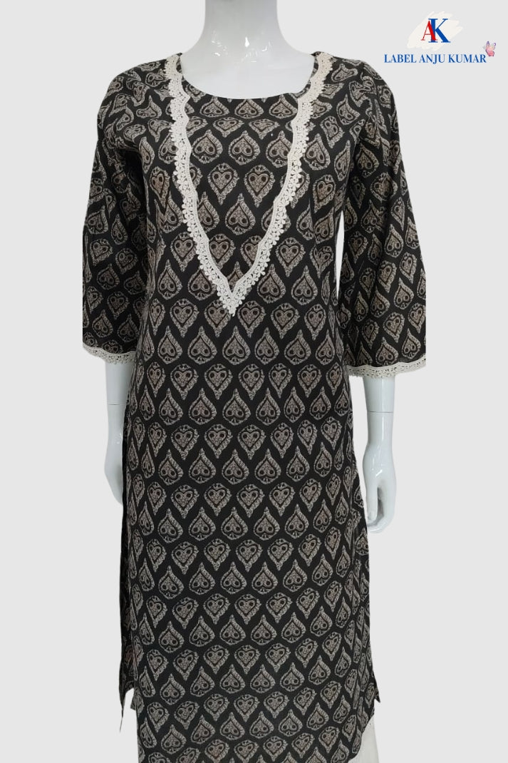 Mouse Colour Pure Cotton Printed Long Kurti for Women