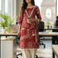 Red Pure Cotton Printed Long Kurti for Women