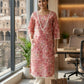 Pink Pure Cotton Printed Long Kurti with Lace Detailing