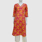 Peach Pure Cotton Printed Long Kurti with Pocket